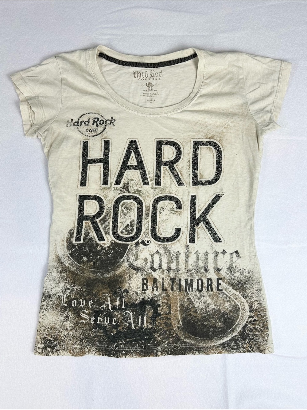 Hard Rock Cafe Baltimore Couture Women’s Cream T-shirt XSmall